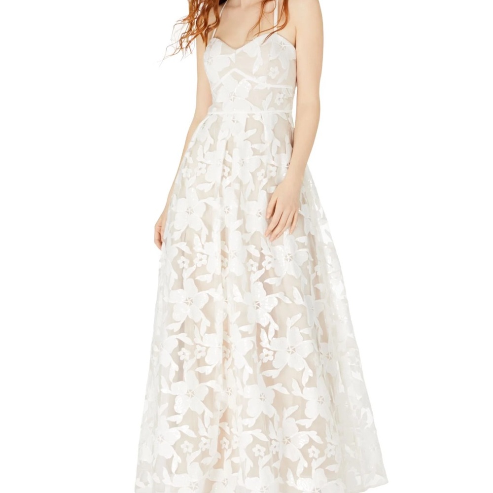 BCX Juniors Sequined Floral Full Length Formal Dress